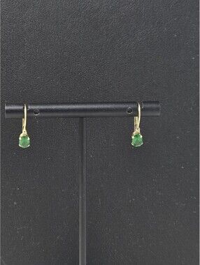 14K Gold Simulated Emerald Diamond Leverback Drop Earrings